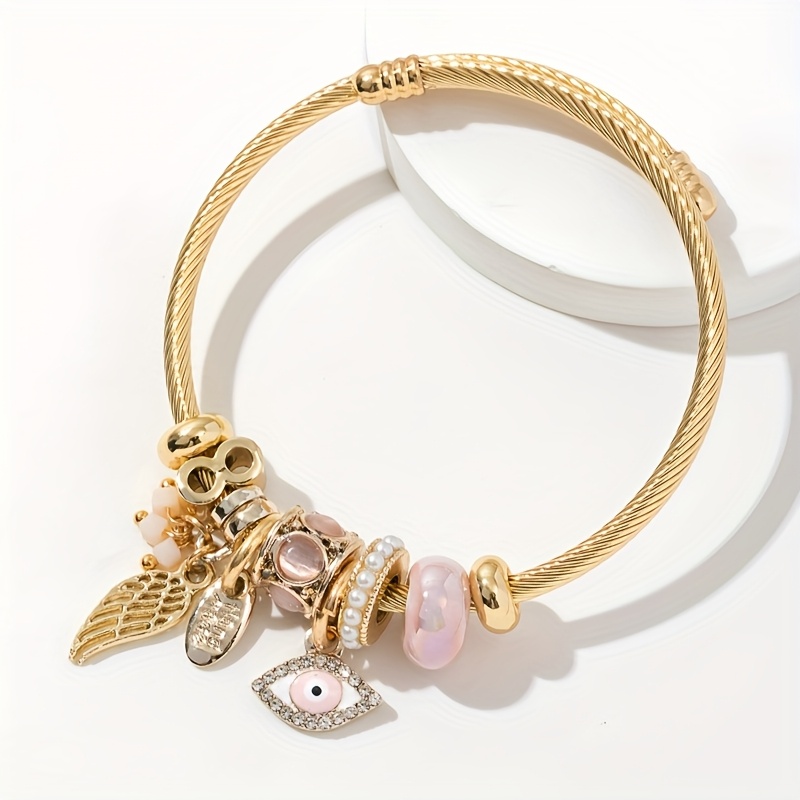 Angel & Demon Eye Charm Bracelet Crystal Pearl Rhinestone Plating